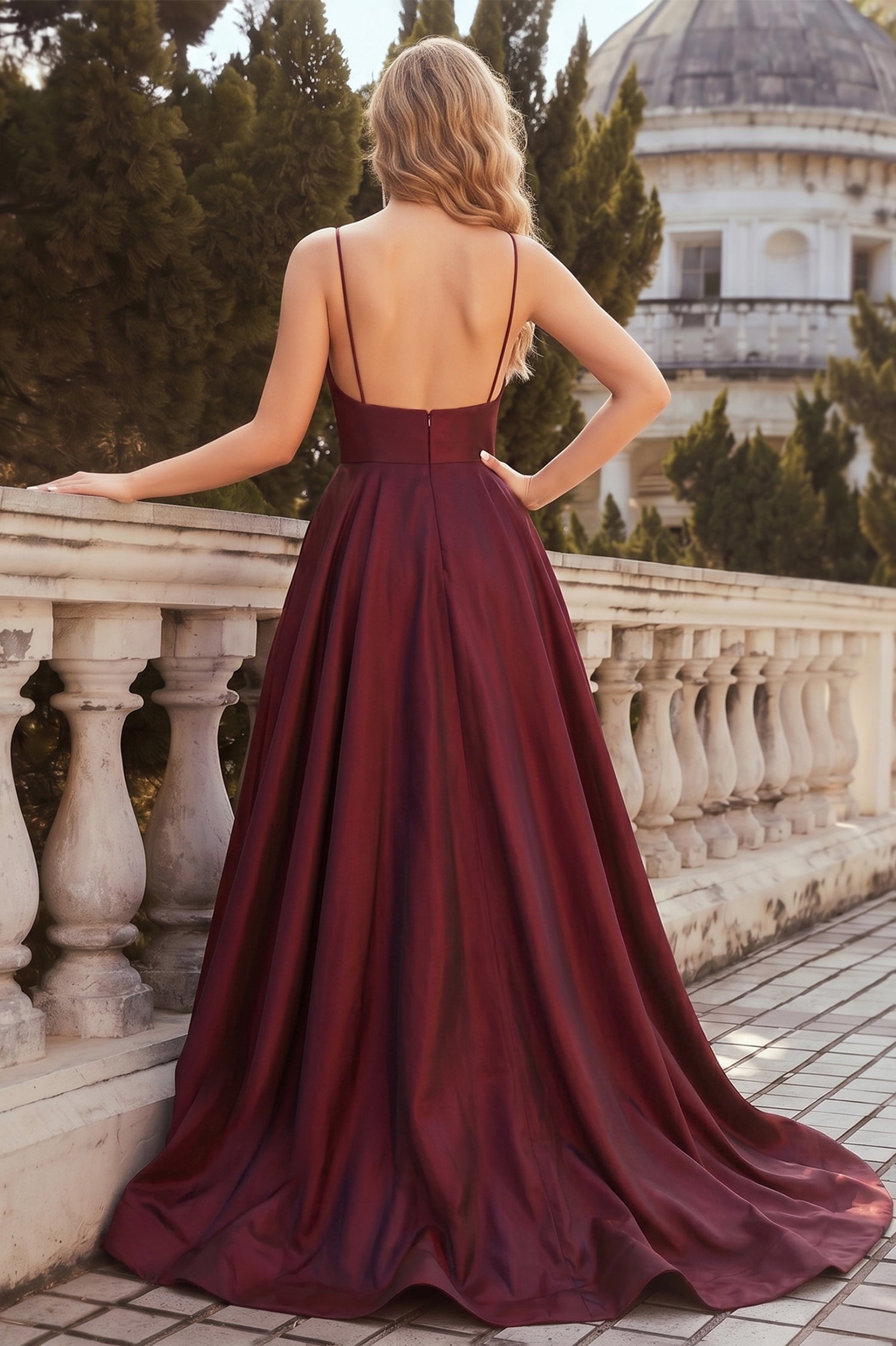 Spaghetti Straps Floor-length Prom Dresses with Pockets