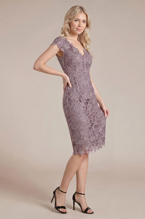 Scalloped-Hem Cap-Sleeve Lace Sheath Mother of the Bride Dress