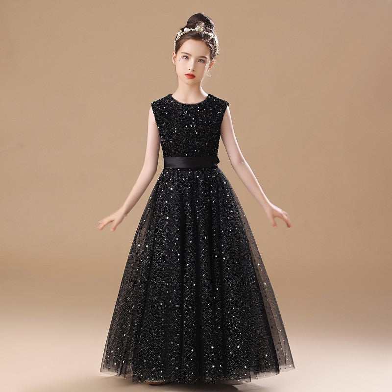 Tulle A-Line Flower Girl Dress with Sequin Bodice and Back Bow