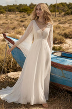 A-line/Princess V-Neck Chiffon Wedding Dresses with Trompete Chiffon Sleeves