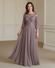 A-line/Princess Bateau Half Sleeve Long/Floor-Length Chiffon Dress With Appliqued