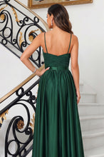 Sexy V-Neck Spaghetti Straps Split Lace Long Prom Dresses