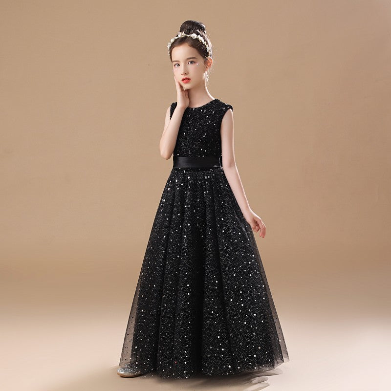 Sparkle Princess Black Tulle Sequins Flower Girl Dress