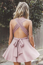 A-Line Deep V-Neck Criss-Cross Straps Short Stretch Convertible Homecoming Dresses