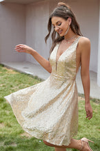 Deep V Neck Sleeveless Sequin Short A Line Dress