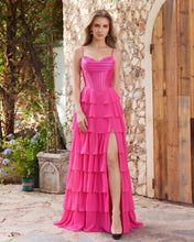 Royal Blue  Corset Tiered A-Line Prom Dress with Slit