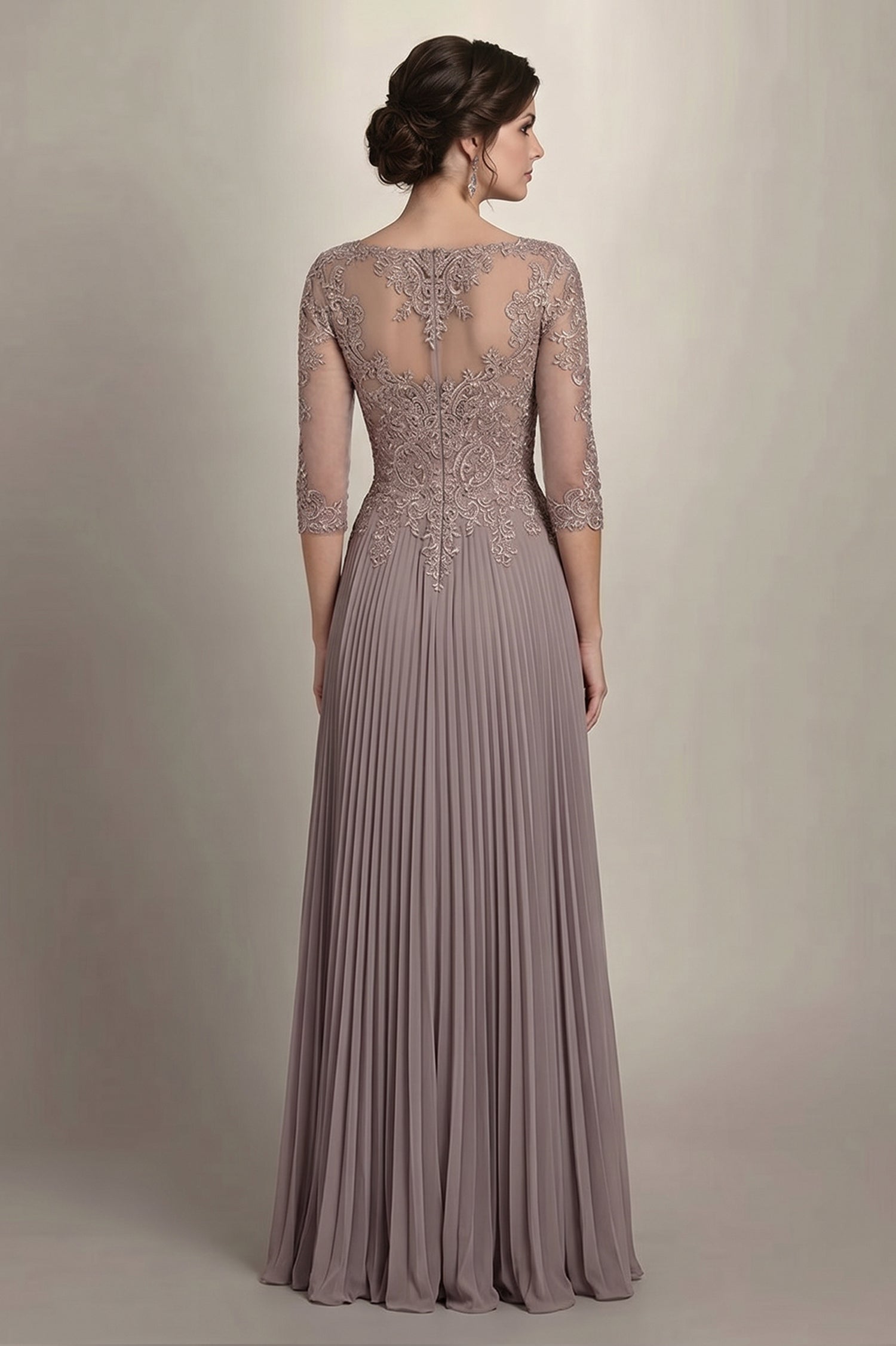Long Applique Mother of the Bride Dress with sleeves