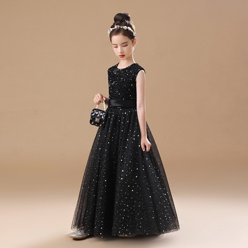 Tulle A-Line Flower Girl Dress with Sequin Bodice and Back Bow