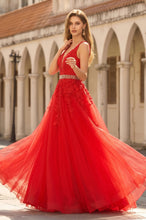 Deep V Neck Sleeveless Long Prom Dress