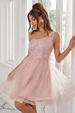 Sleeveless One Shoulder Lace Beaded A-Line Short Homecoming Dress