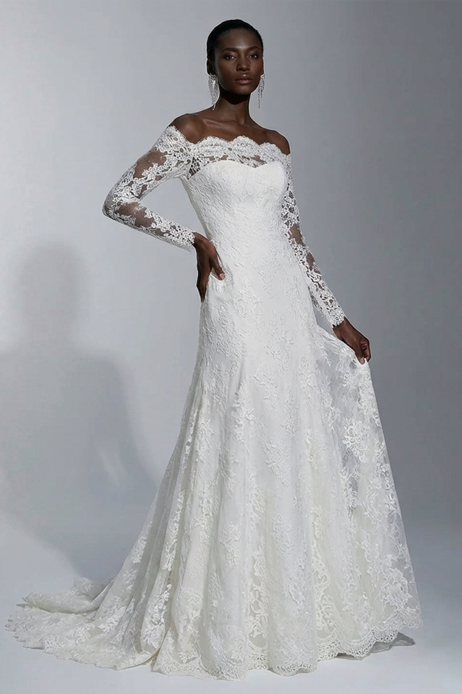 Off-the-shoulder Full/Long Sleeves Lace Bridal Wedding Dresses