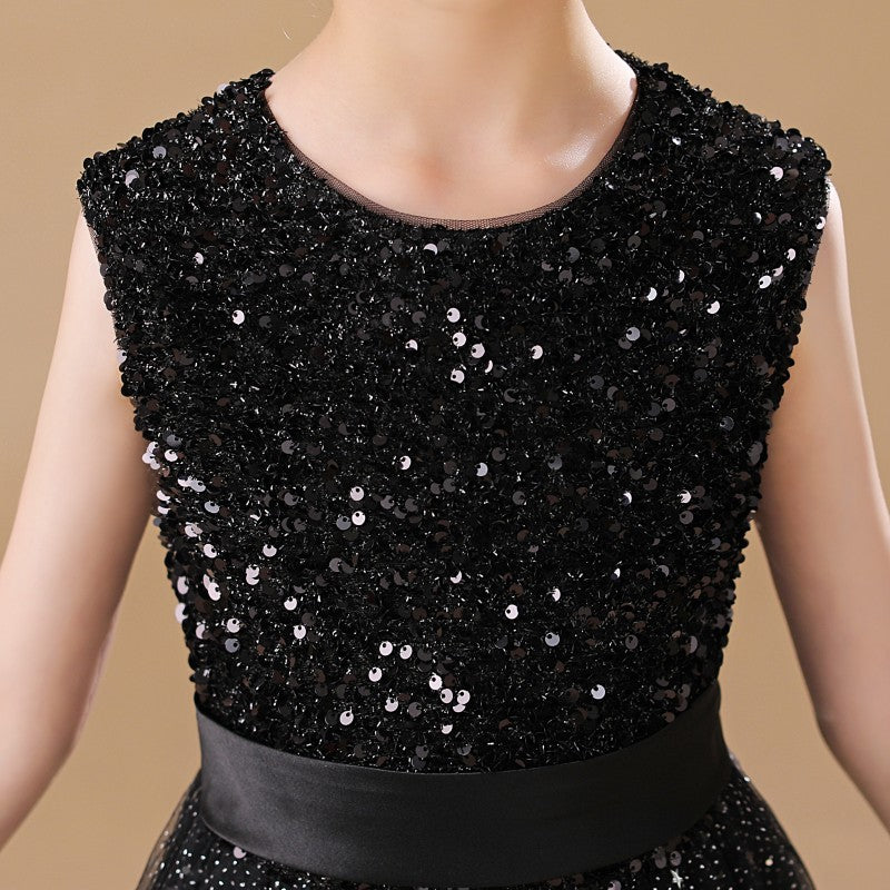 Tulle A-Line Flower Girl Dress with Sequin Bodice and Back Bow