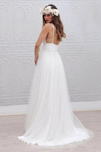 Spaghetti Straps Ruched Tulle Boho Beach Wedding Dress