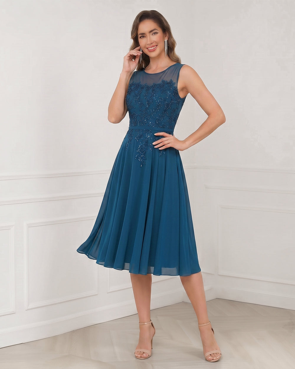 Lace and Chiffon A-Line Mother of the Bride Dress with Cropped Jacket