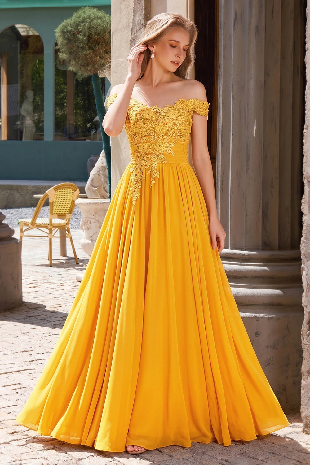 Ruched Off-the-Shoulder Lace and Chiffon A-Line Bridesmaid Dress