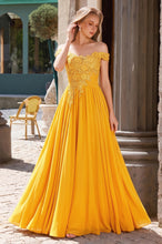 A-Line/Princess Chiffon Floor-Length Off-the-Shoulder Long Prom Dresses with Appliques Lace