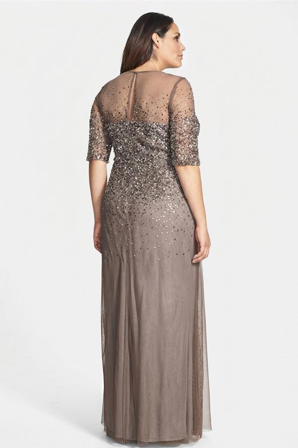 Half-Sleeve Sequin and Tulle Column Mother of the Bride Gown