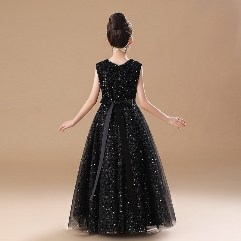 Tulle A-Line Flower Girl Dress with Sequin Bodice and Back Bow
