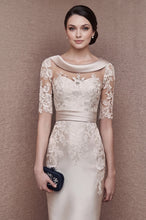 1/2 Sleeves Scoop Elastic Satin Lace Mother of The Bride Dresses with Sash