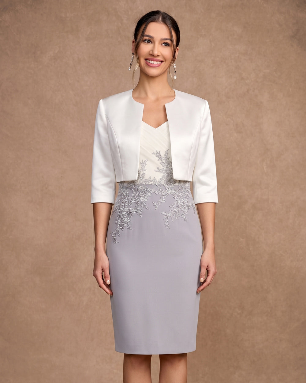 Chiffon and Satin Sheath Mother of the Bride Dress with Jacket