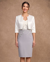 Sheath/Column Sweetheart Short Sleeve Knee-Length Chiffon Mother of the Bride Dress With Jacket Appliqued