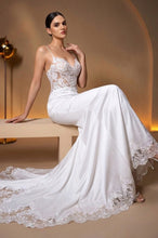 Satin Spaghetti Straps Mermaid Wedding Dresses With Lace Appliques