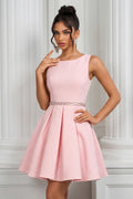 Short Pleated Jacquard A-Line Cocktail Dress with Pockets