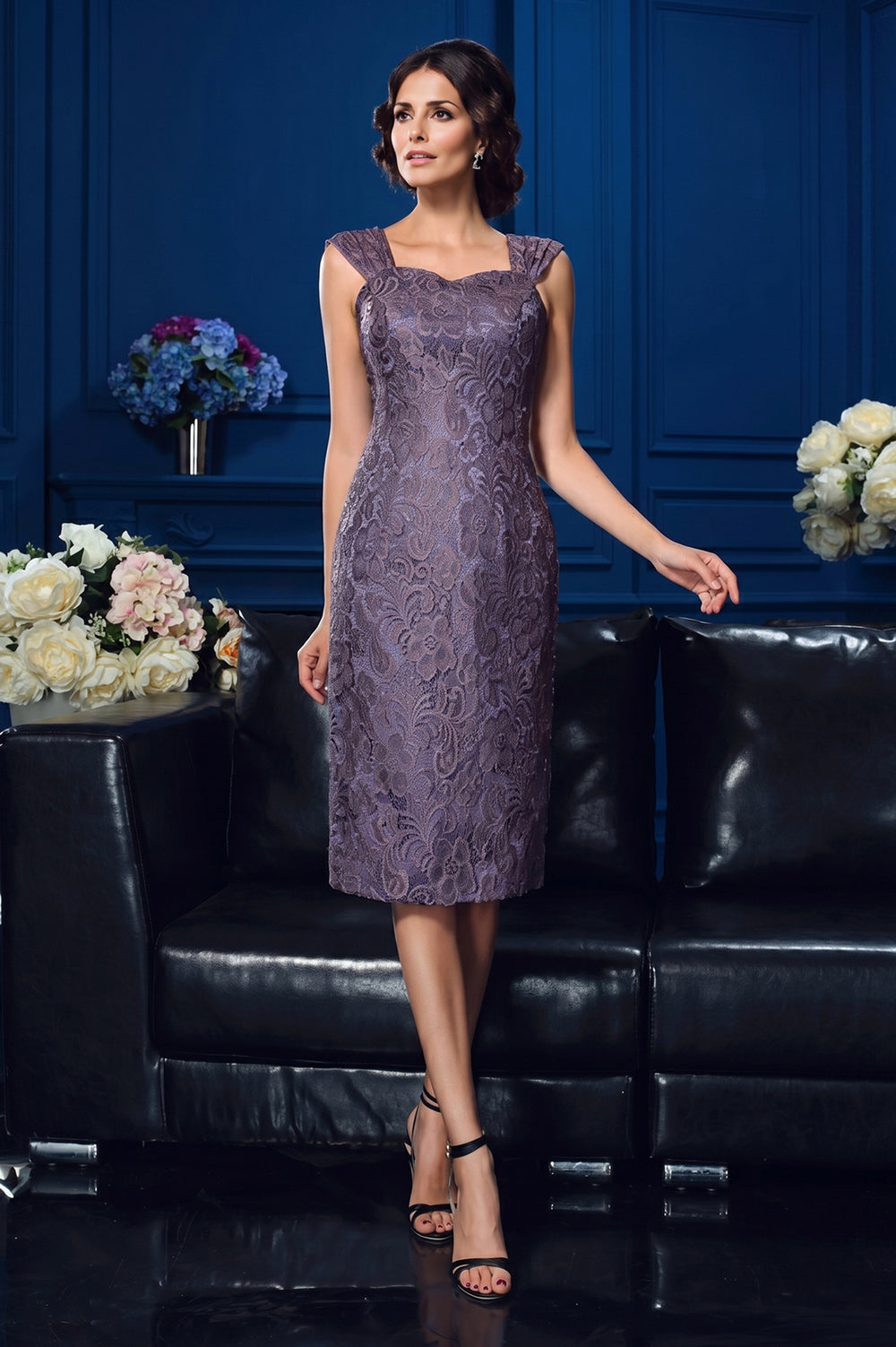 Short Lace Sheath Mother of the Bride Dress with Long Chiffon Jacket