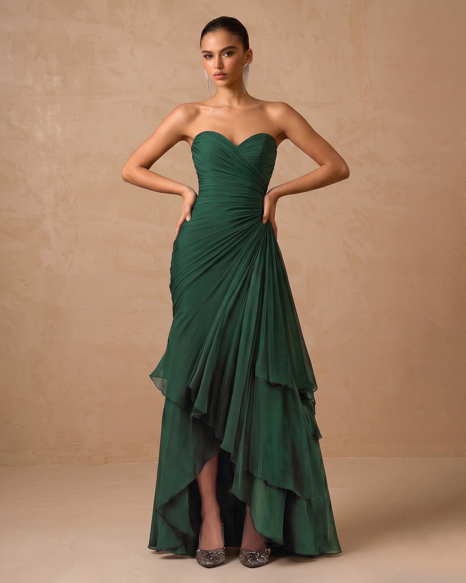 Dark Green Pleated Sweetheart Prom Dress