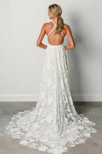 Stunning A-line Spaghetti Straps Split Lace Boho Long Beach Wedding Dresses