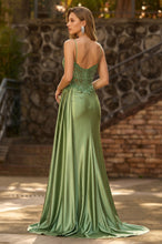 Thin-Strapped Satin Lace Appliques Slit Mermaid Prom Evening Dress