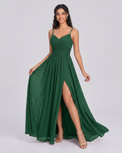 Dark Green A-line Spaghetti Straps Sweep Train Chiffon Prom Dress