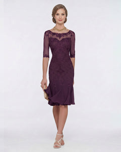 Half-Sleeve Lace Sheath Mother of the Bride Dress with Chiffon Ruffle Hem