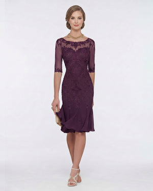 Half-Sleeve Lace Sheath Mother of the Bride Dress with Chiffon Ruffle Hem