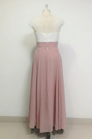 Tea-Length Cap-Sleeve Lace and Chiffon Mother of the Bride Dress