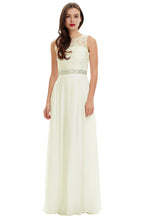 Long Scoop Neck A-line Sleeveless Lace Appliques Chiffon Prom Dress