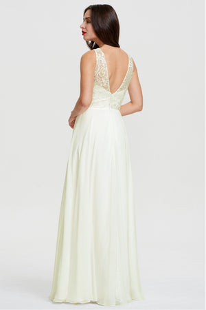 Lace and Chiffon A-Line Wedding Dress with Illusion Neckline