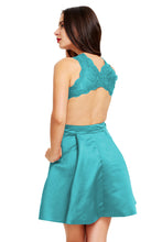 A-line Scoop Neck Short Satin Homecoming Dress With Lace