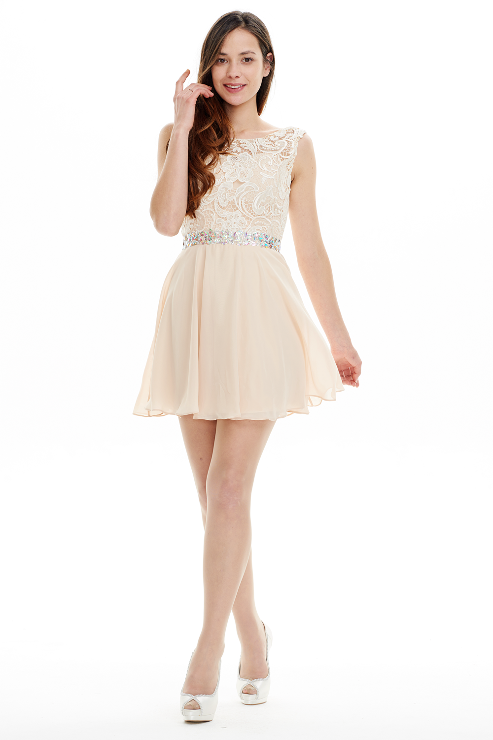 V-Back Short Lace and Chiffon A-Line Homecoming Dress