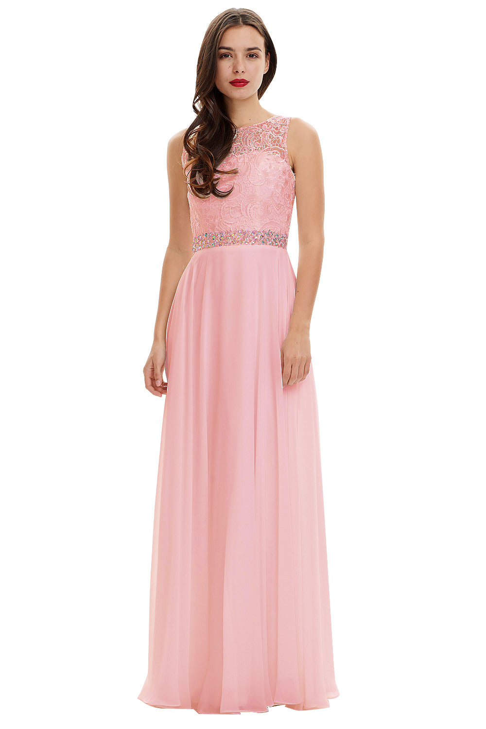 Lace and Chiffon A-Line Bridesmaid Dress with Illusion Neckline