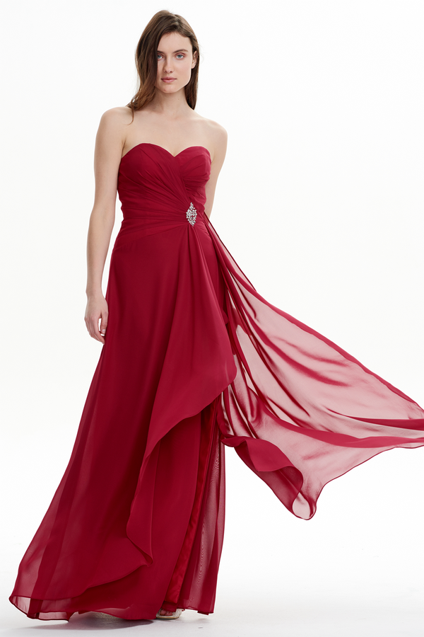 Strapless Chiffon A-Line Prom Dress with Ruffle Slit