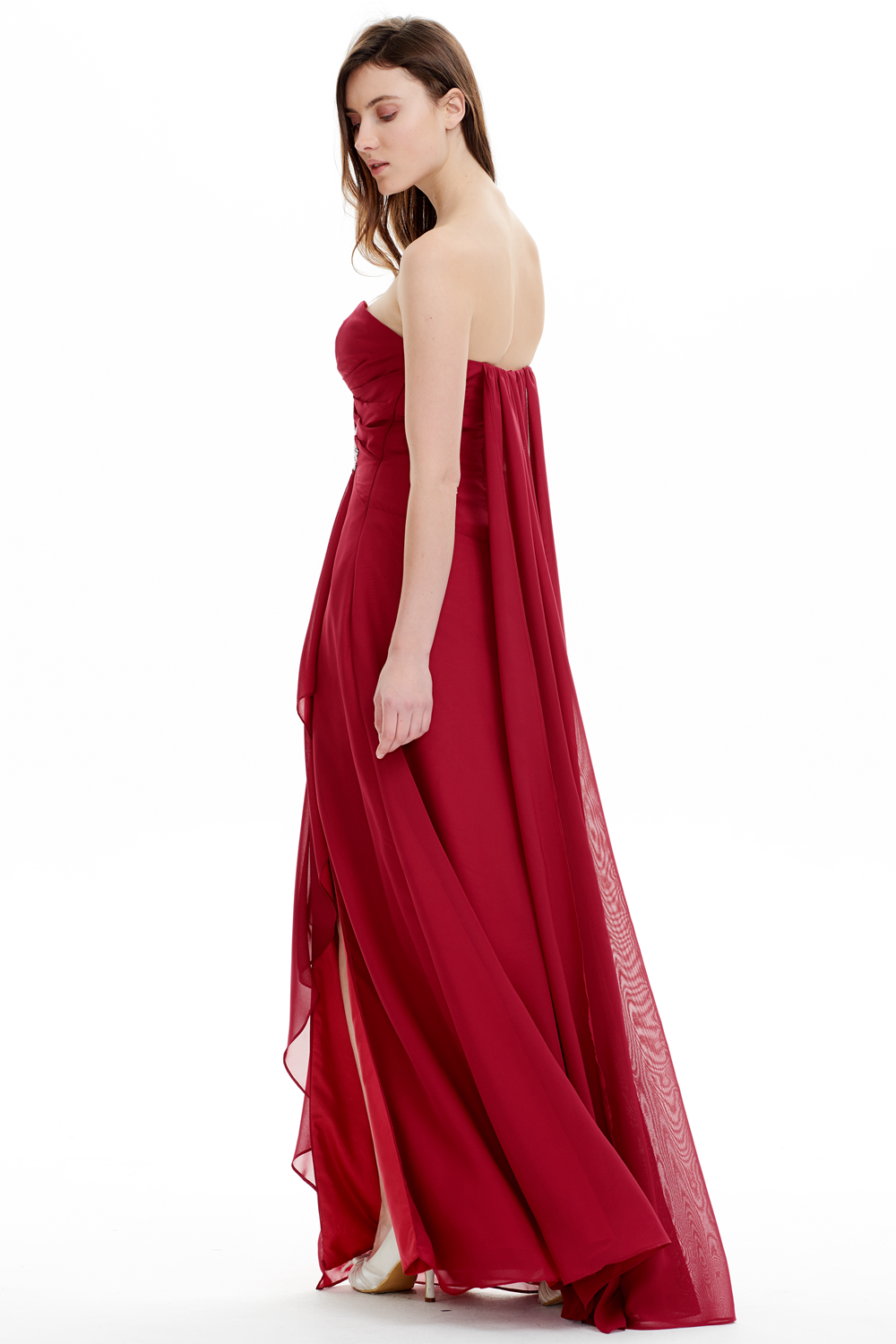 Strapless Chiffon A-Line Prom Dress with Ruffle Slit