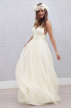 Spaghetti Straps Ruched Tulle Boho Beach Wedding Dress
