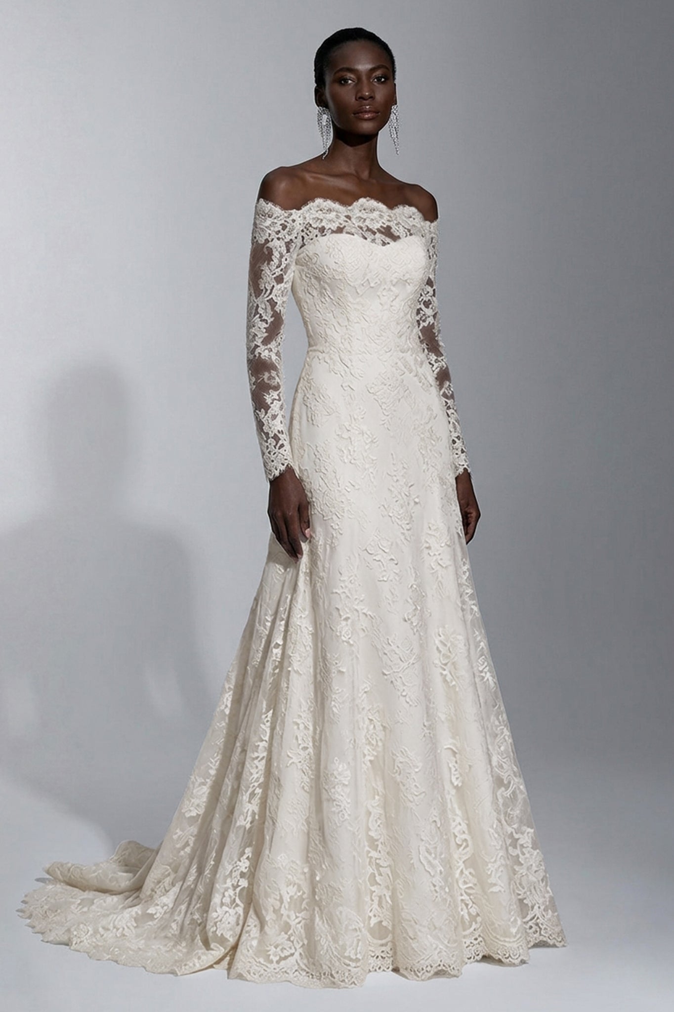 Off-the-shoulder Full/Long Sleeves Lace Bridal Wedding Dresses Angrila Off-the-shoulder Full/Long Sleeves Lace Bridal Wedding Dresses Angrila