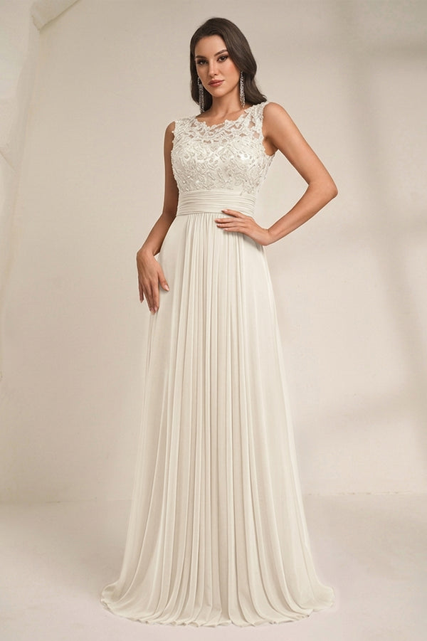 Ivory Tulle A-Line Wedding Dress with Floral Illusion Bodice