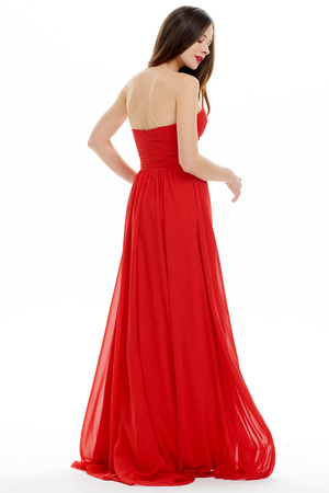 Ruby Red Strapless Ruched Chiffon A-Line Bridesmaid Dress