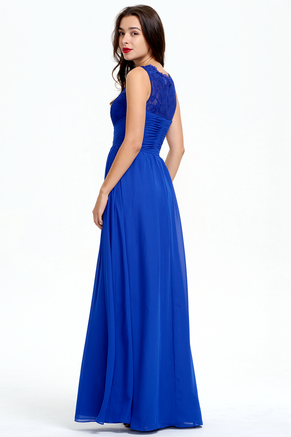 Royal Blue Ruched Lace and Chiffon A-Line Bridesmaid Dress