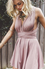 A-Line Deep V-Neck Criss-Cross Straps Short Stretch Convertible Homecoming Dresses