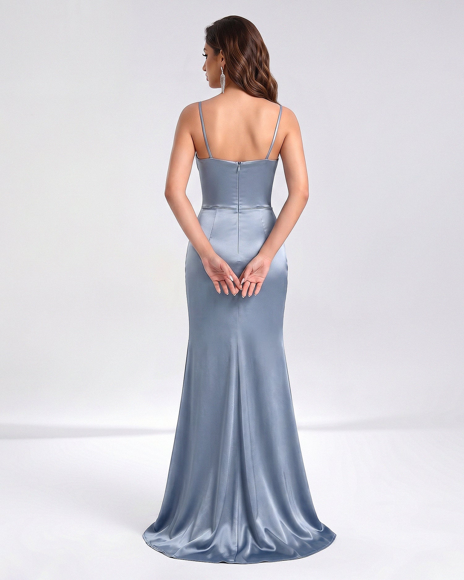 Sweetheart lace Sleeveless Sweep Train Silk like Satin Prom Dresses with Pleated Split