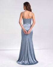 Sweetheart lace Sleeveless Sweep Train Silk like Satin Prom Dresses with Pleated Split